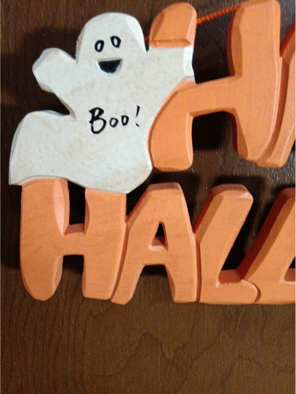 Vintage Kurt Adler Happy Halloween Wooden Wall Sign Hanging Plaque Ghost Bat